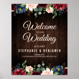Burgundy Red Navy Blumenzellenschild Poster