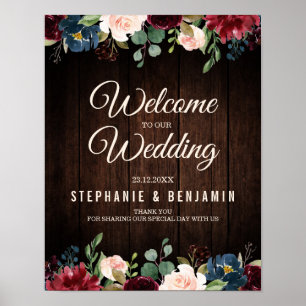 Burgundy Red Navy Blumenzellenschild Poster