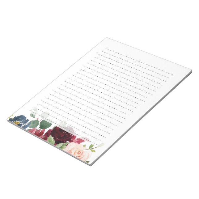Burgundy Red Navy Blush Floral Notizblock (angewinkelt)