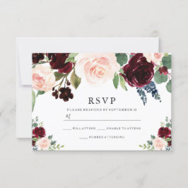 Burgundy Red & Navy Bush Wedding RSVP Karte
