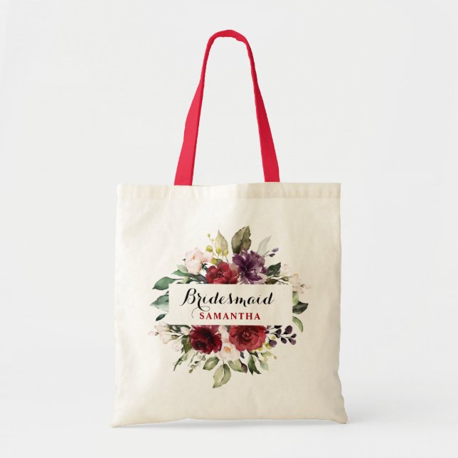 Burgundy Red Navy Floral Boho Bridesmaid Geschenk Tragetasche (Vorne)