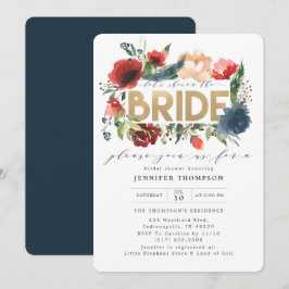 Burgundy Red Navy Floral Gold Foil Brautparty Einladung