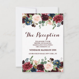 Burgundy Red Navy Floral Rustic Boho Empfang Einladung