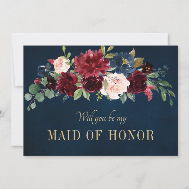 Burgundy Red Navy Floral Rustic Boho Foto Save The Date (Vorderseite)