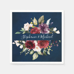 Burgundy Red Navy Floral Rustic Boho Paper Napkin Serviette