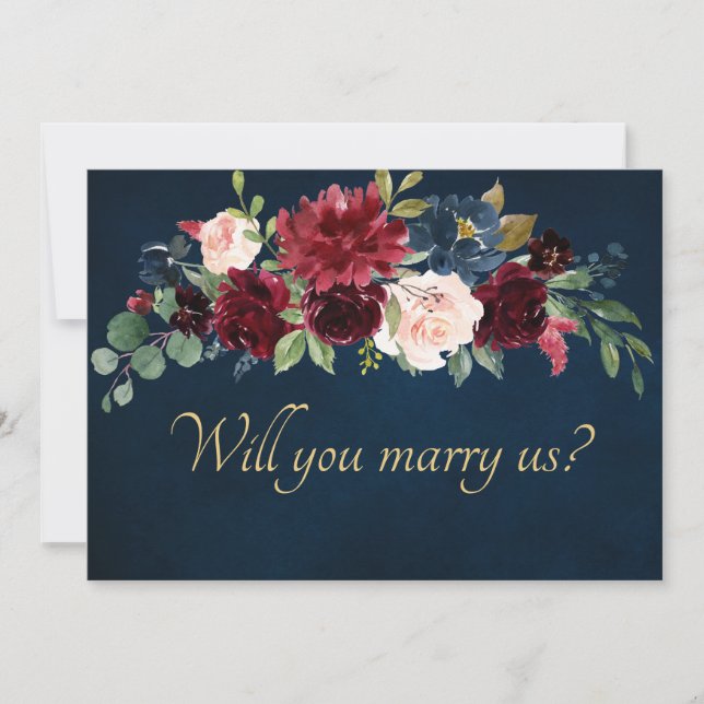 Burgundy Red Navy Floral Rustic Boho Save The Date (Vorderseite)