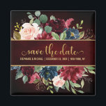 Burgundy Red Navy Floral Rustic Boho Sve Datum Magnet<br><div class="desc">Watercolor Burgundy Red Navy Floral Boho Hochzeit Speichern Sie den Datums-Magneten. Ideal für eine Hochzeit im Herbst. Das Design verfügt über ein atemberaubendes Bouquet aus Bordeaux / Marsala , Pfirsich , Marine Blume / Rose mit passenden Blätter. Mehr passende Designs und Variationen finden Sie in meinem "Blitzweddingpaperie" Shop. Und zögern...</div>