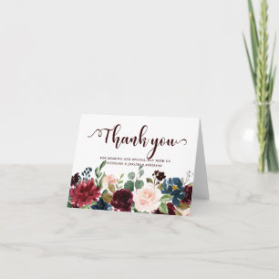 Burgundy Red Navy Floral Rustic Boho Vielen Dank Dankeskarte