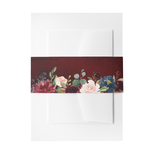 Burgundy Red Navy Floral Rustic Boho Wedding Einladungsbanderole (Vorderseite Beispiel)
