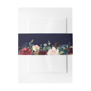 Burgundy Red Navy Floral Rustic Boho Wedding Einladungsbanderole