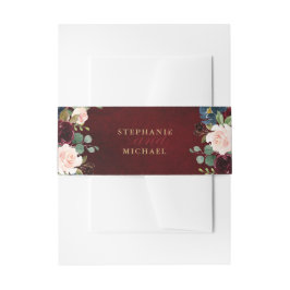 Burgundy Red Navy Floral Rustic Boho Wedding Einladungsbanderole