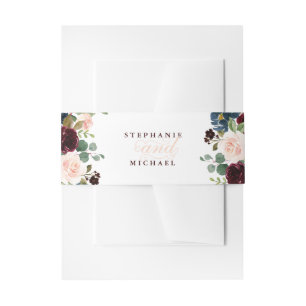 Burgundy Red Navy Floral Rustic Boho Wedding Einladungsbanderole