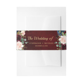 Burgundy Red Navy Floral Rustic Boho Wedding Einladungsbanderole