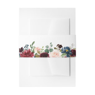 Burgundy Red Navy Floral Rustic Boho Wedding Einladungsbanderole