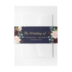 Burgundy Red Navy Floral Rustic Boho Wedding Einladungsbanderole