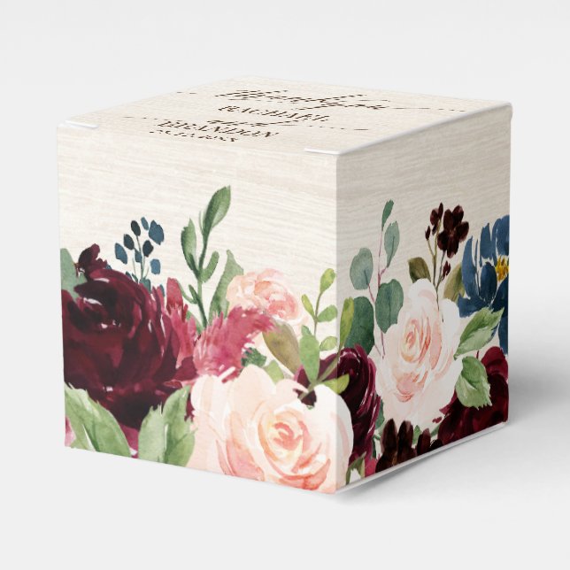 Burgundy Red Navy Floral Rustic Boho Wedding Geschenkschachtel (Vorderseite)