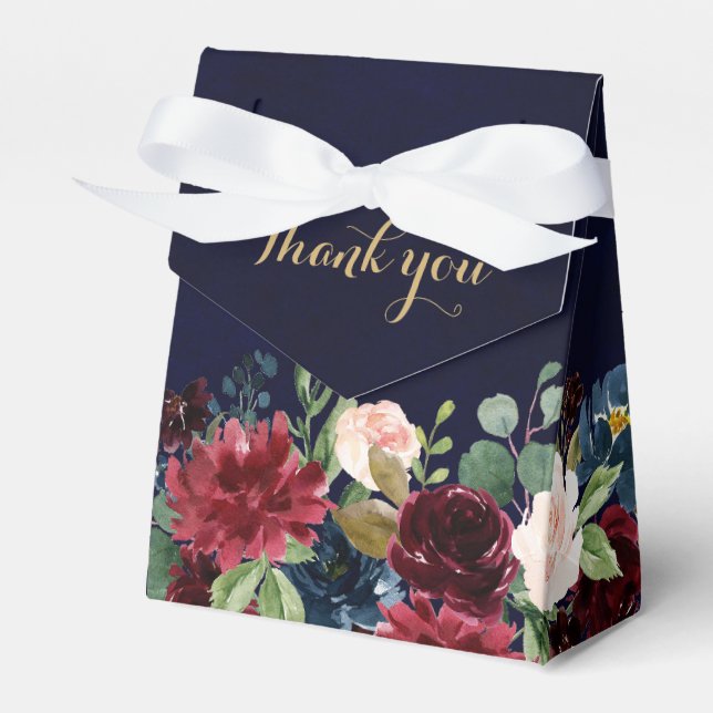 Burgundy Red Navy Floral Rustic Boho Wedding Geschenkschachtel (Vorderseite)