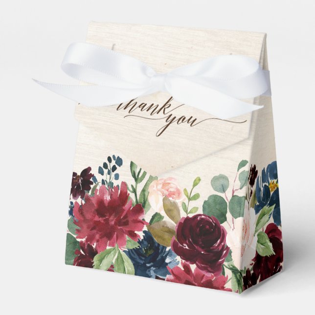 Burgundy Red Navy Floral Rustic Boho Wedding Geschenkschachtel (Vorderseite)