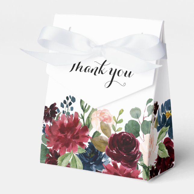 Burgundy Red Navy Floral Rustic Boho Wedding Geschenkschachtel (Vorderseite)