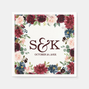 Burgundy Red Navy Floral Rustic Boho Wedding Serviette