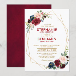 Burgundy Red Navy Moderne geometrische Hochzeit Einladung