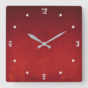 Burgundy Red Orange Modernes Rustikales Ober Abstr Quadratische Wanduhr