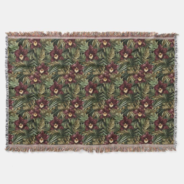 Burgundy Red Orchid Floral Decke (Vorderseite)