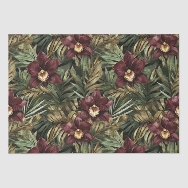 Burgundy Red Orchid Floral Seidenpapier (Vorderseite)