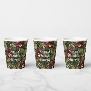 Burgundy Red Orchid Floral Tropical Brautparty Pappbecher