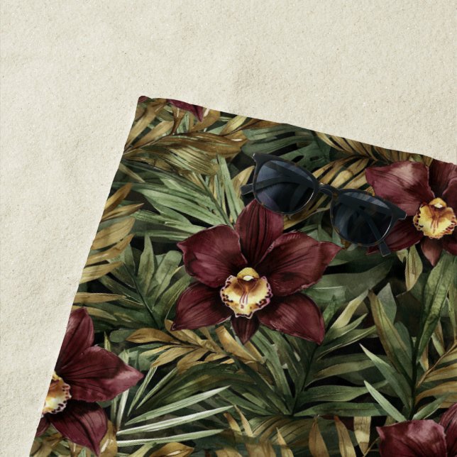 Burgundy Red Orchid Floral Tropical Strandtuch (Beispiel)