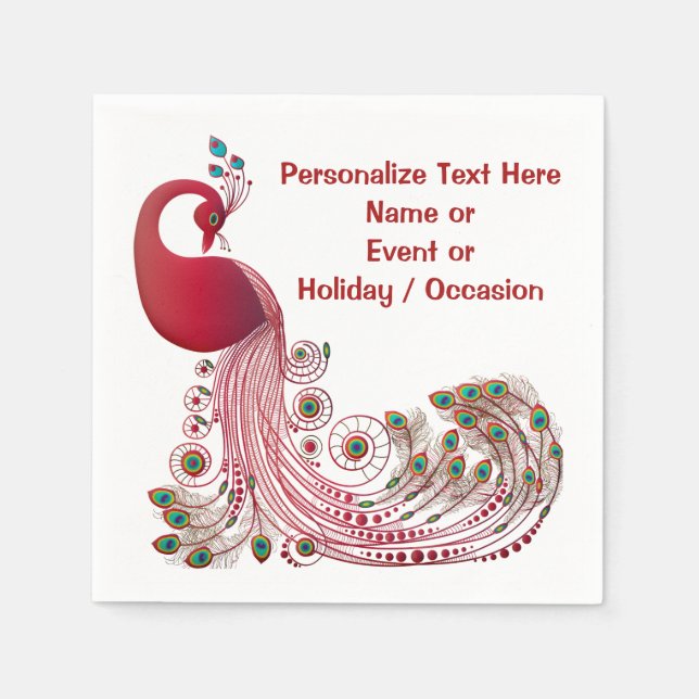 Burgundy Red Peacock personalisieren oder anpassen Serviette (Vorderseite)