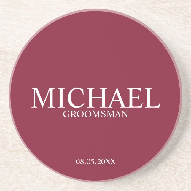 Burgundy Red Personalisiert Trauzeugen Getränkeuntersetzer (Vorne)