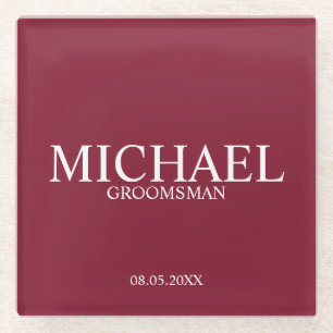 Burgundy Red Personalisiert Trauzeugen Glasuntersetzer