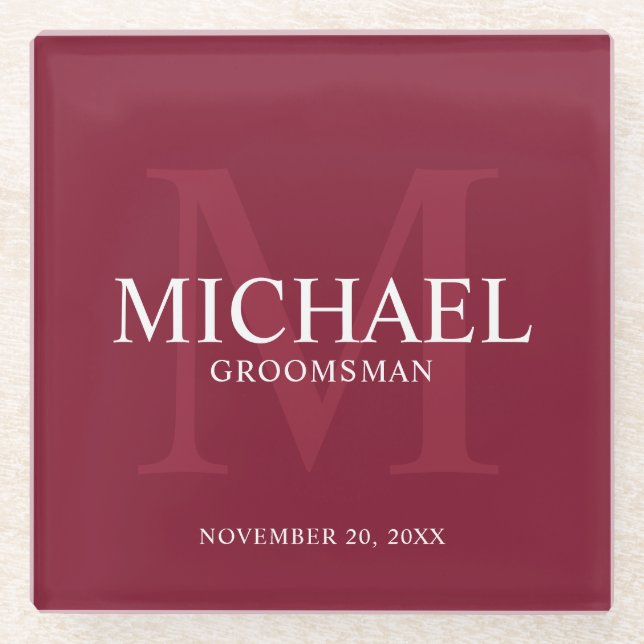 Burgundy Red Personalisiert Trauzeugen Glasuntersetzer (Vorderseite)