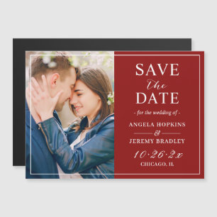 Burgundy Red Photo Save the Date Magnet