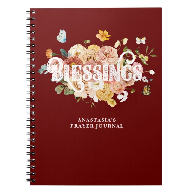 Burgundy Red Pink Floral Custom Blessings Journal (Devant)