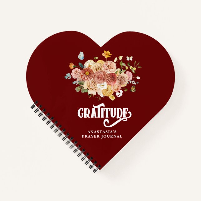 Burgundy Red Pink Floral Heart Dankeschön Journal Notizbuch (Vorderseite)