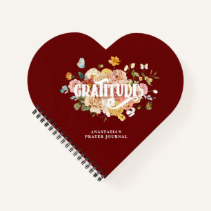 Burgundy Red Pink Floral Heart Gratitude Journal