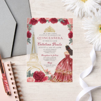 Burgundy Red Pink Gold Tiara Paris Quinceañera