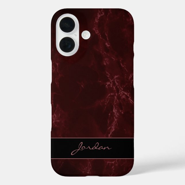 Burgundy Red Polished Marble Stone mit Namen iPhone 16 Hülle (Rückseite)