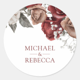 Burgundy Red Roses Floral Wedding Favor Runder Aufkleber
