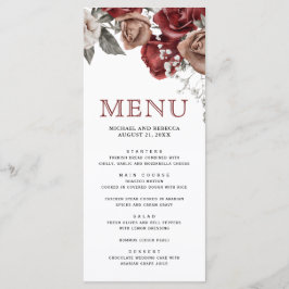 Burgundy Red Roses Floral Wedding Menükarte