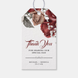 Burgundy Red Roses Floral Wedding Thank You Geschenkanhänger