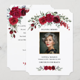 Burgundy Red Roses Funeral Photo Thank You Card Dankeskarte