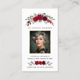 Burgundy Red Roses Funeral Prayer Card Visitenkarte