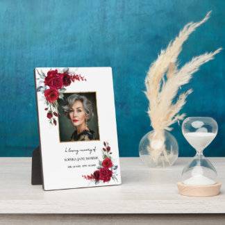 Burgundy Red Roses Memorial Photo Plaque