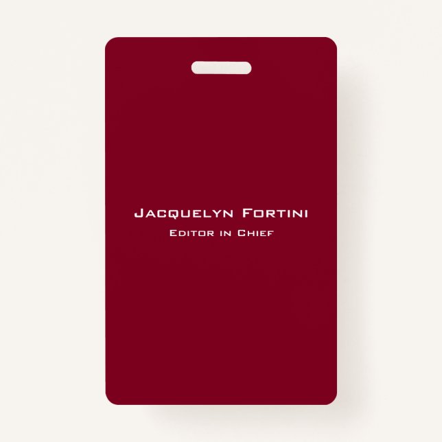 Burgundy Red Schlicht Elegante Moderne Minimalisti Ausweis (Vorderseite)