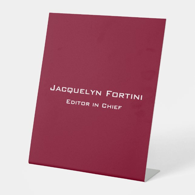 Burgundy Red Schlicht Elegante Moderne Minimalisti Sockelschild (Vorderseite)