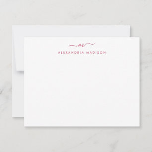 Burgundy Red Script Monogram Chic Swash Stationier Mitteilungskarte