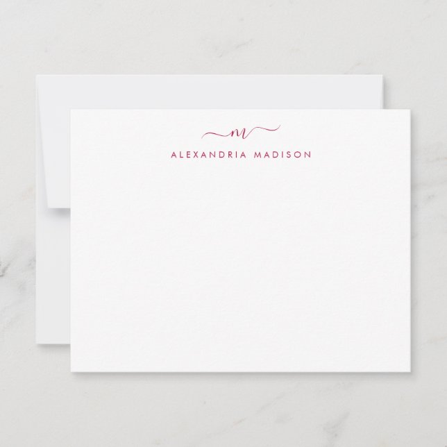 Burgundy Red Script Monogram Chic Swash Stationier Mitteilungskarte (Vorderseite)